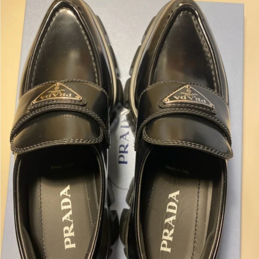 Prada Women’s Monolith Leather Black Glossy Slip-On Loafers - Picture 4 of 7